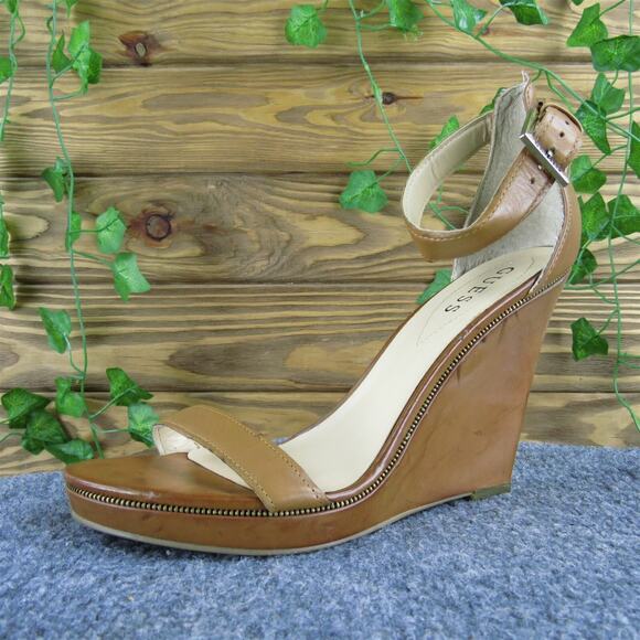 Guess Women's Brick Ankle Strap Brown Leather Sz‎ 9.5 Medium Gently Used 2025 - Picture 1 of 6